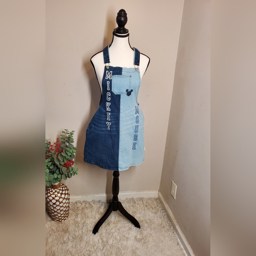 Her Universe Disney Parks Mickey Mouse Strech Denim Blue Overall Mini Dress SzXS - Picture 3 of 13
